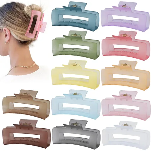 Miniatura 9 de Sisiaipu Accesorios para el cabello grandes de 4.1 pulgadas, 12 pinzas cuadradas grandes para cabello grueso, clips a granel jumbo para mujeres
