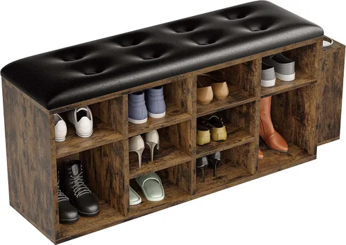 Miniatura 9 de IRONCK Banco para Zapatos, Banco de Entrada con Diez Compartimentos de Almacenamiento con Cuero PU, Organizador de Zapatero Cúbico con Estantes Negro