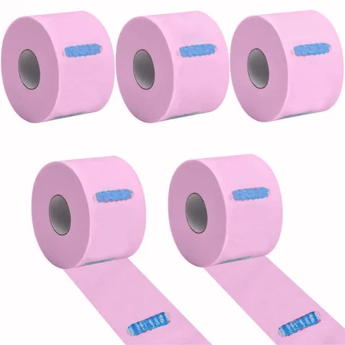 Miniatura 11 de Tiras de cuello de papel flexibles para corte de pelo de peluquería, 5 rollos, 500 suministros de peluquería autoadhesivos rojos desechables