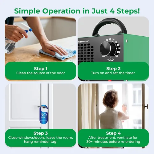 Miniatura 5 de Generador de ozono de 160,000 mg/H con pantalla de temperatura/humedad, temporizador de 120 minutos, purificador de aire ionizador O3 para espacios