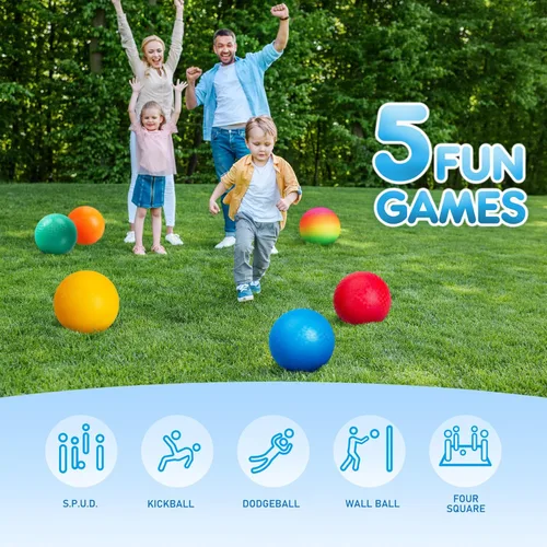 Miniatura 6 de EVERICH - Pelotas de kickball, 6 o 12 unidades de bolas de dodgeballs de 8.5 pulgadas para niños y adultos al aire libre en interiores, 4 bolas