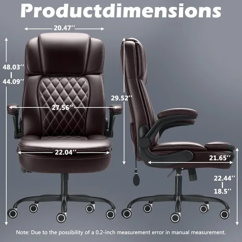 Miniatura 3 de Silla de oficina ejecutiva grande y alta de 450 libras con brazo abatible, silla de escritorio de computadora de cuero PU resistente, cómoda silla