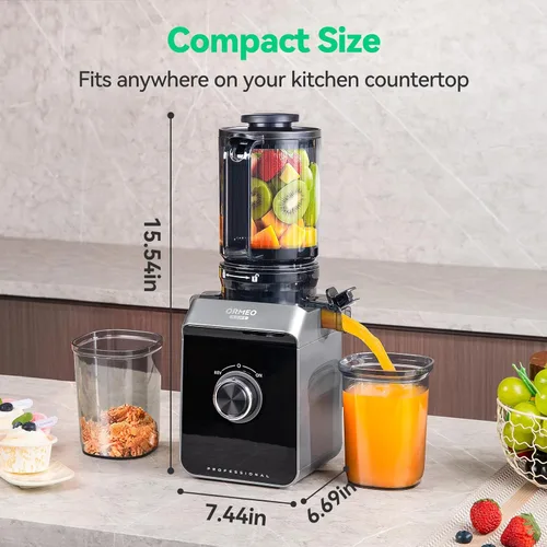Miniatura 4 de Exprimidor de prensa en frío, máquinas exprimidoras Ormeo Home con canal de alimentación grande de 5.0 pulgadas para verduras y frutas enteras