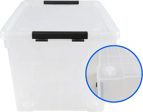 Miniatura 3 de Drephia - Paquete de 4 contenedores de almacenamiento de plástico transparente con tapa y ruedas, 50 L