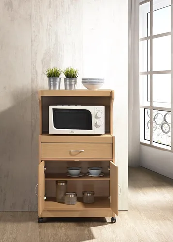 Miniatura 4 de HODEDAH IMPORT - Carrito de cocina para microondas, de madera de haya.