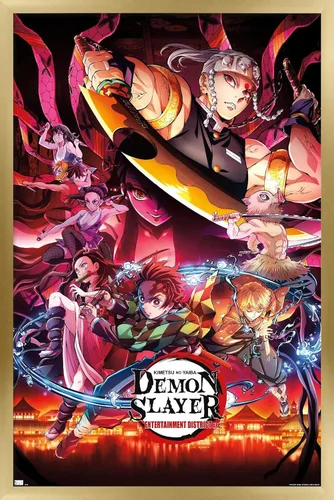 Miniatura 13 de Demon Slayer - Póster de pared Key Visual 1, 22.4 pulgadas de largo x 14.7 pulgadas de ancho, versión enmarcada de madera de granero