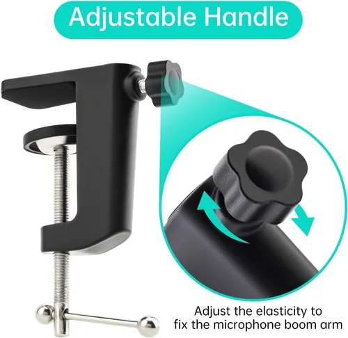 Miniatura 5 de 2 abrazaderas de escritorio de metal resistente, soporte de micrófono de montaje en mesa, clip C para micrófono, brazo de tijera de suspensión