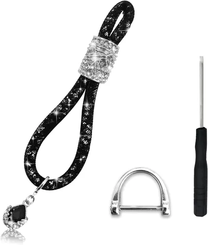 Llavero de cristal para mujer, accesorios de llavero con diamantes de imitación, decoración universal de moda para llavero de automóvil (negro)