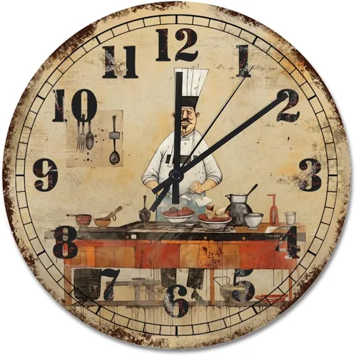 Miniatura 10 de ArogGeld Chef - Reloj de pared de cocina de madera, 10 silencioso, sin tictac, de cuarzo, funciona con pilas, para sala de estar, dormitorio