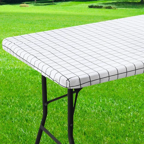 Miniatura 35 de Mantel redondo de vinilo de 36 a 44 pulgadas, mantel elástico impermeable con reverso de franela, mantel de plástico para picnic, campamento, al Café