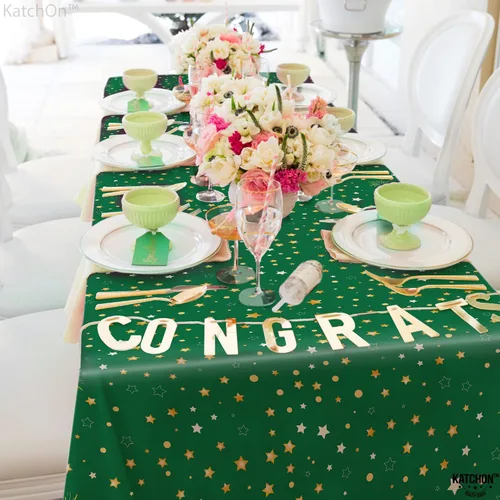 Miniatura 3 de KatchOn, Mantel de graduación verde y dorado, extra grande de 108 x 54 pulgadas, paquete de 3 unidades, mantel de graduación de felicitaciones