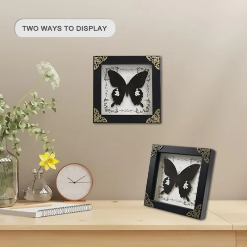 Miniatura 5 de Taxidermia de mariposa enmarcada, exhibición de muestras con marco de madera, arte de pared de caja de sombra (mariposa fénix), negro, 6.69 x 6.69