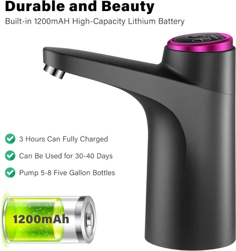 Miniatura 4 de Dispensador de agua de 5 galones - Bomba de agua potable eléctrica automática con carga USB para jarras de 2 a 5 galones Verde