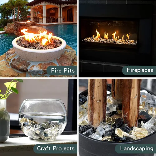 Miniatura 7 de Mr. Fireglass Vidrio de fuego reflectante mezclado de 10 libras para hoyo de fuego, chimenea y paisajismo, rocas de vidrio de fuego