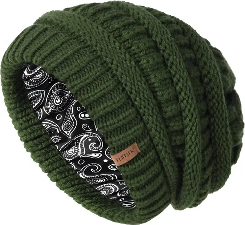 Miniatura 29 de FURTALK Gorro de invierno para mujer, con forro de satén, tejido trenzado, grueso, holgado, gorro cálido