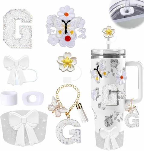 Miniatura 40 de 15 piezas de set de accesorios para vaso Stanley Cup 30oz 40oz con asa, incluye cubierta de pajita de silicona y bota, encanto de asa, encantos