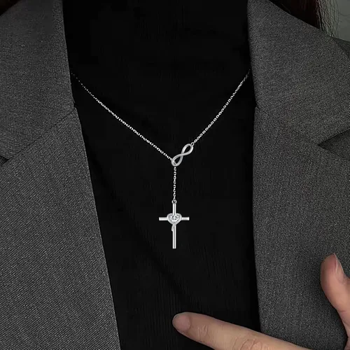 Miniatura 5 de Collar con colgante de cruz de amor de plata de ley 925 para mujer, regalo de joyería de cumpleaños cristiano