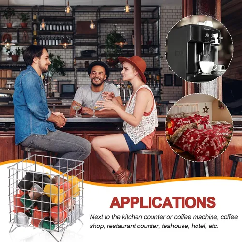 Miniatura 5 de uxcell 2 soportes para cápsulas de café, soporte de metal para tazas K, cesta de almacenamiento de cápsulas de café de gran capacidad para cocina