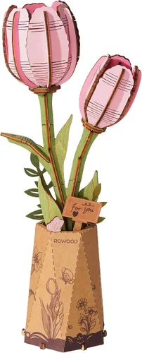 Miniatura 10 de rowood Rompecabezas 3D de flores de madera, juego de bloques de construcción de flores, kit de manualidades, día de la madre, día de San Valentín
