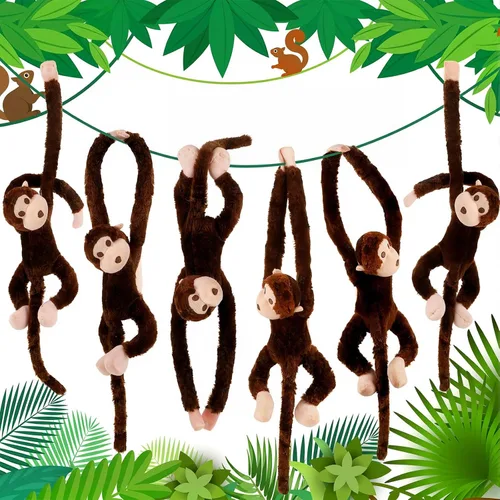 Hungdao 6 paquetes de mono colgante de peluche de la selva con gancho y bucle, mono de peluche colgante para fiesta de la selva para VBS escuela
