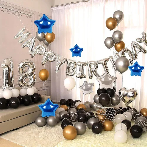 Miniatura 6 de CANREVEL Cartel de feliz cumpleaños, 13 letras de papel de aluminio de Mylar de 16 pulgadas con 12 globos de estrella, decoraciones de fiesta