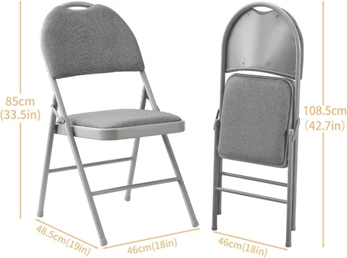 Miniatura 2 de BOOSDEN Juego de 2 sillas plegables, sillas plegables de metal resistente con asientos de tela acolchados, respaldo grande, silla plegable