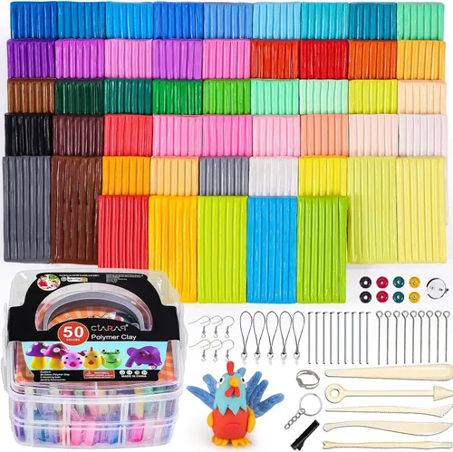 CiaraQ - Kit de arcilla polimérica para modelar en horno, arcilla para manualidades con herramientas para esculpir, 50 colores, 1.57 kg | Non-sticky