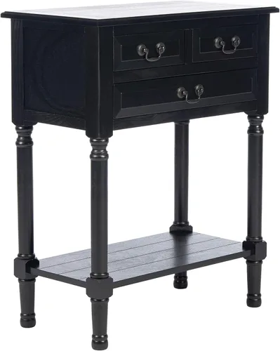SAFAVIEH Furniture - Mesa consola de 3 cajones Primrose - Negro - Madera maciza - Diseño clásico de granja - Ideal para entrada, sala de estar,