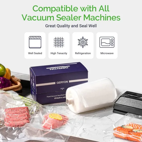 Miniatura 3 de Bolsas selladoras al vacío Geryon para alimentos, rollos de 8x36.5m con cortador deslizante para todas las máquinas selladoras al vacío, libres