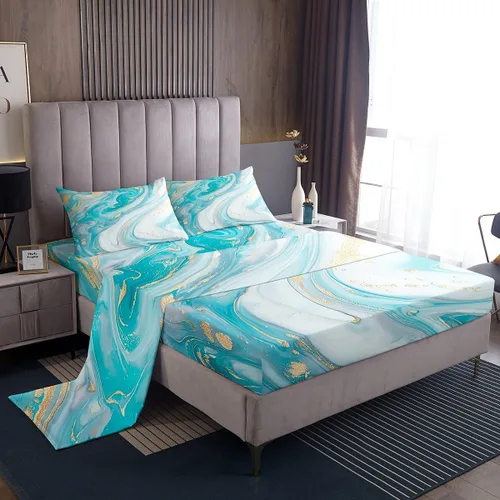 Miniatura 18 de Erosebridal Juego de sábanas tamaño individual de cola de sirena para niños, decoración de habitación de sirena, sábana bajera ajustable