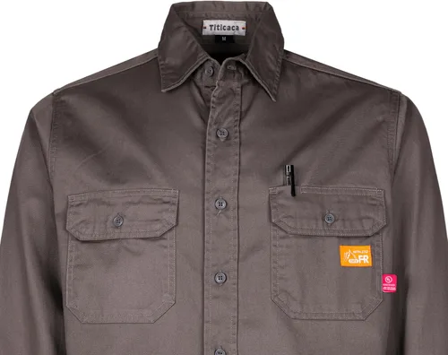 Miniatura 4 de Camisa de trabajo resistente al fuego Titicaca FR Camisa resistente al fuego para hombres de algodón 7.5oz camisa de soldadura Gris