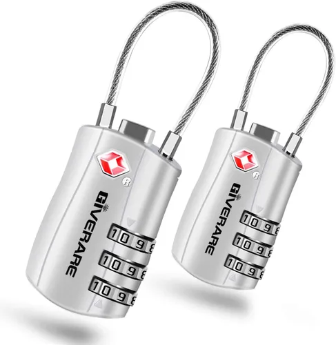 Miniatura 8 de GIVERARE Cerraduras de equipaje aprobadas por la TSA, cerradura de cable de viaje combinada, candados de 3 dígitos reconfigurables con cuerpo de 1