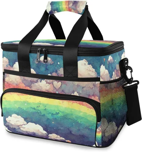 Bolsa enfriadora con diseño de arcoíris para 24 latas, con aislamiento, a prueba de fugas, cruzada y de mano, mantiene fresco hasta 12 horas
