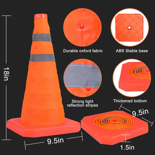 Miniatura 6 de Paquete de 3 conos de seguridad plegables de tráfico de 18 pulgadas, conos de estacionamiento con collares reflectantes, conos de seguridad naranjas