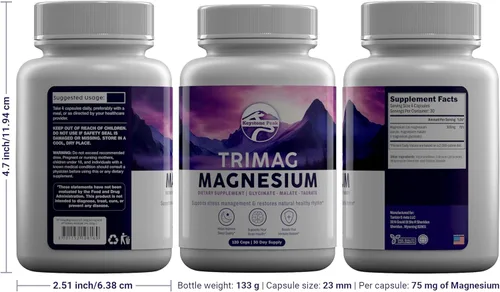 Miniatura 9 de Complejo triple de magnesio – 300 mg por porción – glicinato, taurato, malato – quelado, suave para el estómago – Etiqueta limpia – Hecho en Estados