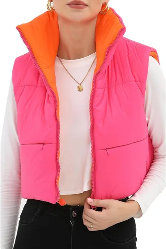Xeoxarel Chaleco acolchado corto con bolsillos para mujer (XS-XXL)