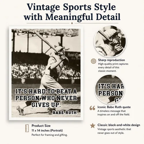 Miniatura 4 de Babe Ruth It's Hard Baseball Quote - Impresión sin marco de 11 x 14 pulgadas, arte de pared deportivo vintage, póster inspirador de béisbol