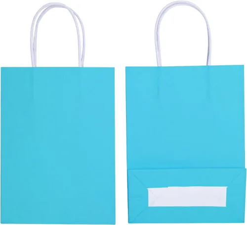 Miniatura 3 de YADIAN 12 bolsas de regalo de papel kraft con asa, bolsas de regalo azules de tamaño pequeño para Halloween, Navidad, cumpleaños, bodas