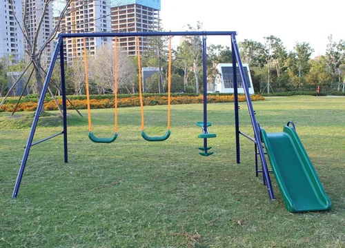 Juegos de columpios de metal para patio trasero con asientos de columpio, deslizador, Teeter-Totter y columpio deslizante, juego de columpios para