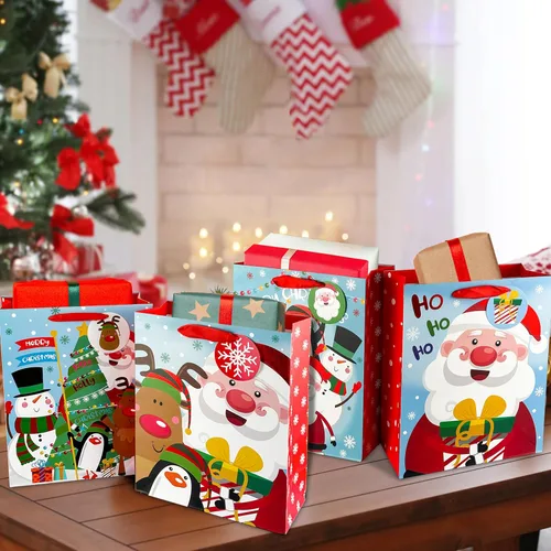 Miniatura 4 de GITMIWS Paquete de 12 bolsas de regalo de Navidad con papel de seda, bolsa de regalo de papel de Navidad grande de 12.6 pulgadas para regalos