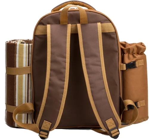 Miniatura 7 de apollo walker Mochila de picnic para 2 personas con compartimento refrigerador, soporte desmontable para botellas/vino, manta de forro polar, platos