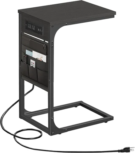 Miniatura 19 de TUTOTAK - Mesa auxiliar en forma de C, mesa lateral para sofá, mesa de sofá con bolsa de almacenamiento, bandeja para TV para sala de estar, Negro