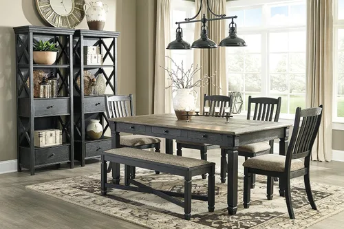 Miniatura 11 de Signature Design by Ashley Tyler Creek Farmhouse - Banco de comedor tapizado con patas cónicas, tela tejida pesada, madera, asiento de 19.5 pulgadas