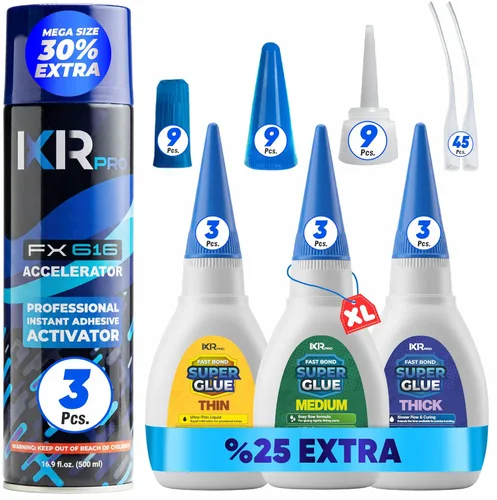 Miniatura 11 de CA Glue con Kit Activador 1.75 oz Pegamento de Cianoacrilato de Viscosidad Media 16.9 oz Spray Activador SuperGlue de Alta Resistencia para Rellenar