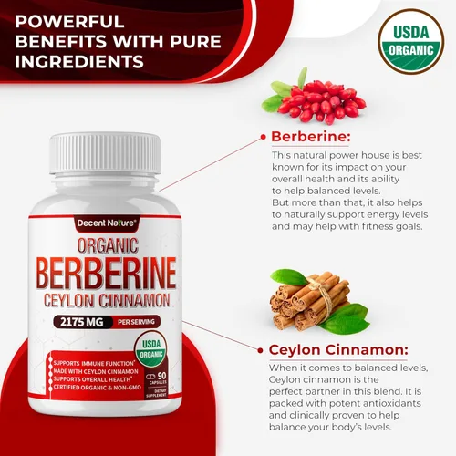 Miniatura 3 de Berberina orgánica con canela de Ceilán 2175 mg – Suplemento de berberina premium extracto de alta pureza USDA Organic, apoyo al sistema