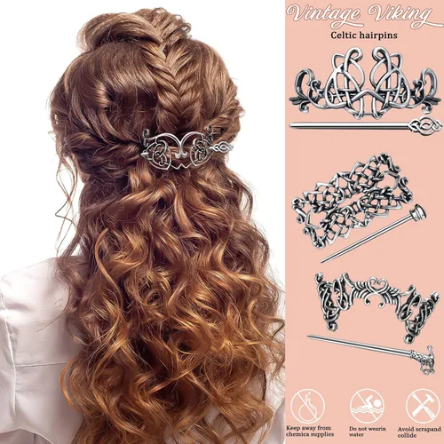 Miniatura 5 de Syhood 6 piezas vintage plata celta diapositivas para el cabello, horquilla de nudo celta para el cabello, pasador creativo de metal, clips