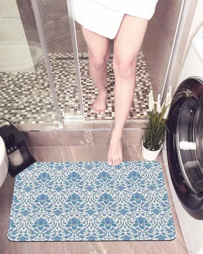 Miniatura 6 de Tapete de baño azul europeo para bañera, antideslizante, de secado rápido y absorbente, tierra de diatomeas, fregadero de cocina, ducha, lavable
