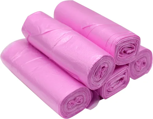 Miniatura 2 de Bolsas de basura de baño de 4 galones, 5 rollos/100 unidades, asas pequeñas, bolsas de basura para oficina, cocina, dormitorio, papelera, coloridas