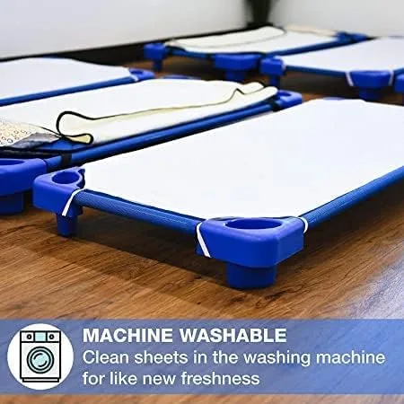 Miniatura 5 de Sábanas para cuna de preescolar para guardería, preescolar y esquinas con lazos elásticos para cuna, sábana bajera ajustable para cuna, sábana Azul