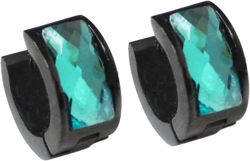 Miniatura 21 de Aretes de aro de acero inoxidable con cristal multicolor negro para hombres y mujeres Azul Oscuro